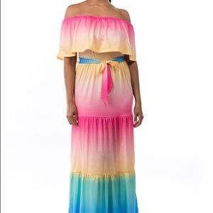 Ombre Off Shoulder Tiered Maxi Dress